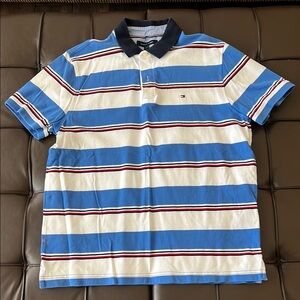 Tommy Hilfiger Blue and White Striped Polo Shirt
